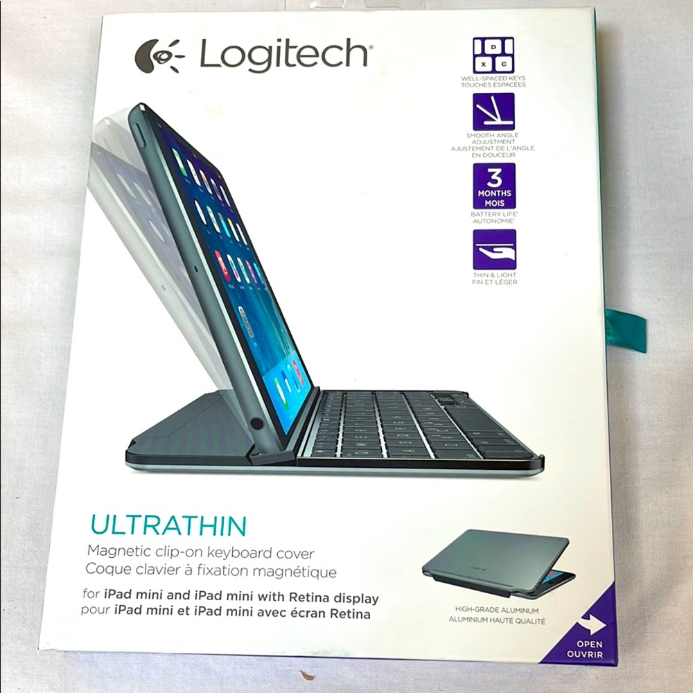 NIB Logitech Keyboard for Tablet. Black Ultrathin. New in Box. Never used.
